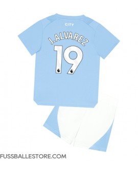 Günstige Manchester City Julian Alvarez #19 Heimtrikotsatz Kinder 2023-24 Kurzarm (+ Kurze Hosen)